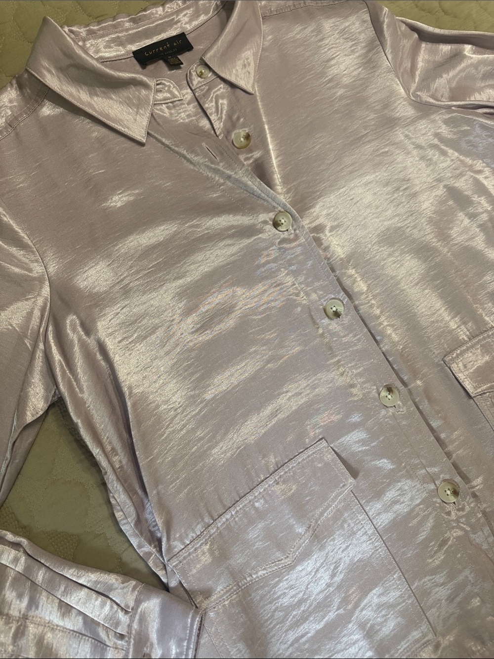Anthropologie Current Air Iridescent Pale Pink Button-Down Shirt Medium - Picture 3 of 7